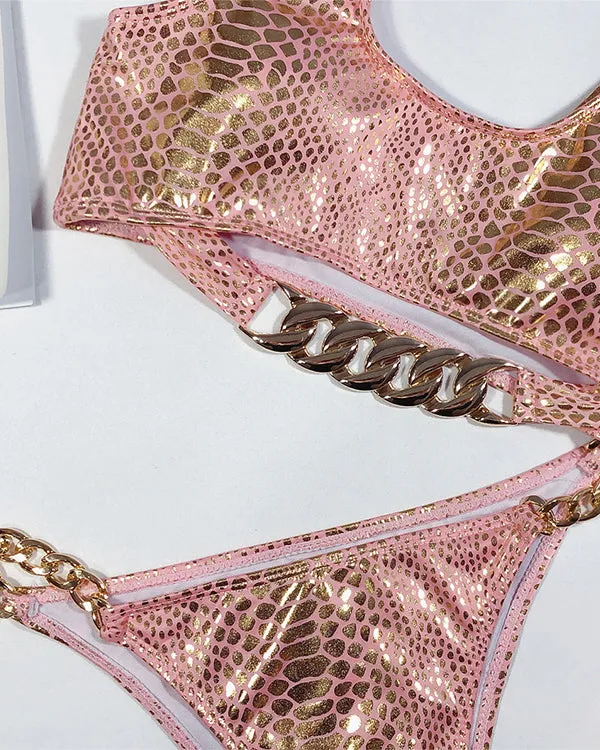 SnakeSkin Metal Chains Bikini Sets