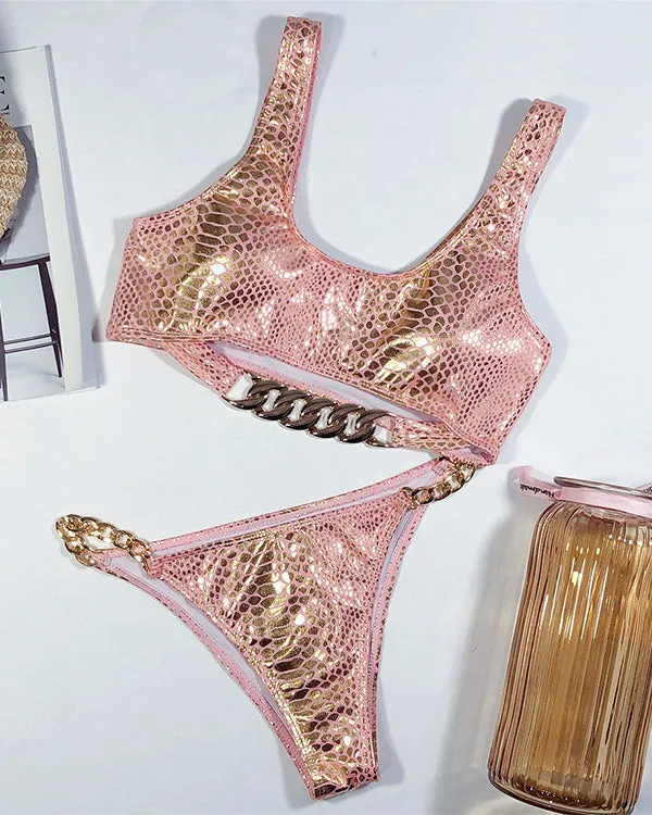 SnakeSkin Metal Chains Bikini Sets