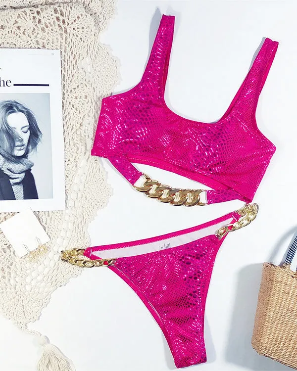 SnakeSkin Metal Chains Bikini Sets