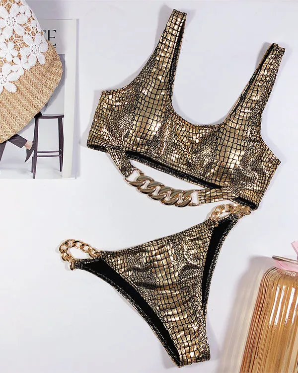SnakeSkin Metal Chains Bikini Sets