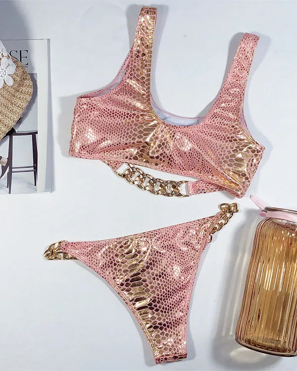 SnakeSkin Metal Chains Bikini Sets