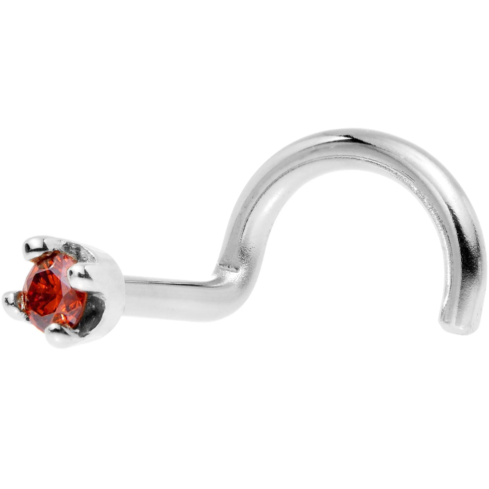 Solid 14KT White Gold (January) 1.5mm Genuine Red Diamond Nose Ring
