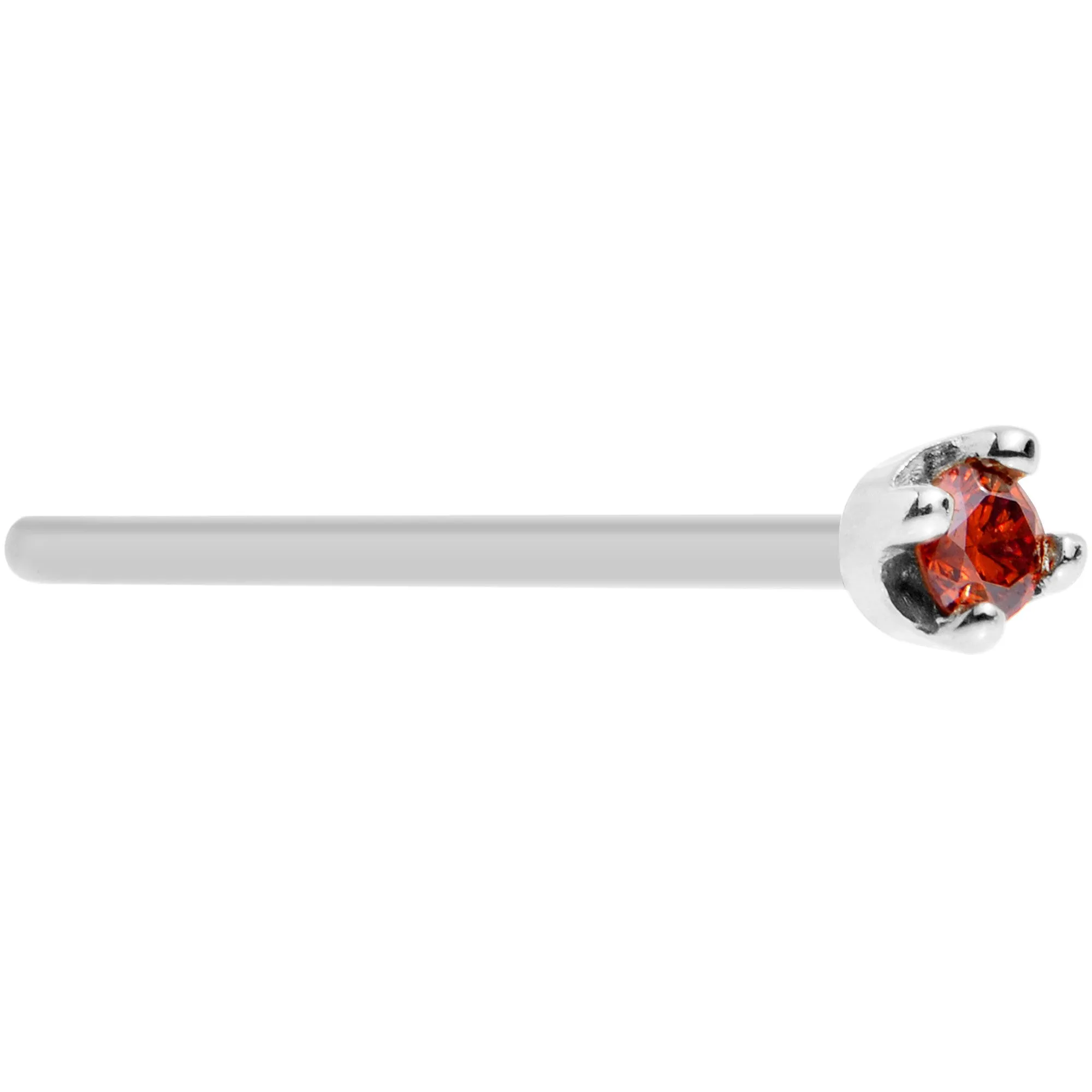 Solid 14KT White Gold (January) 1.5mm Genuine Red Diamond Nose Ring