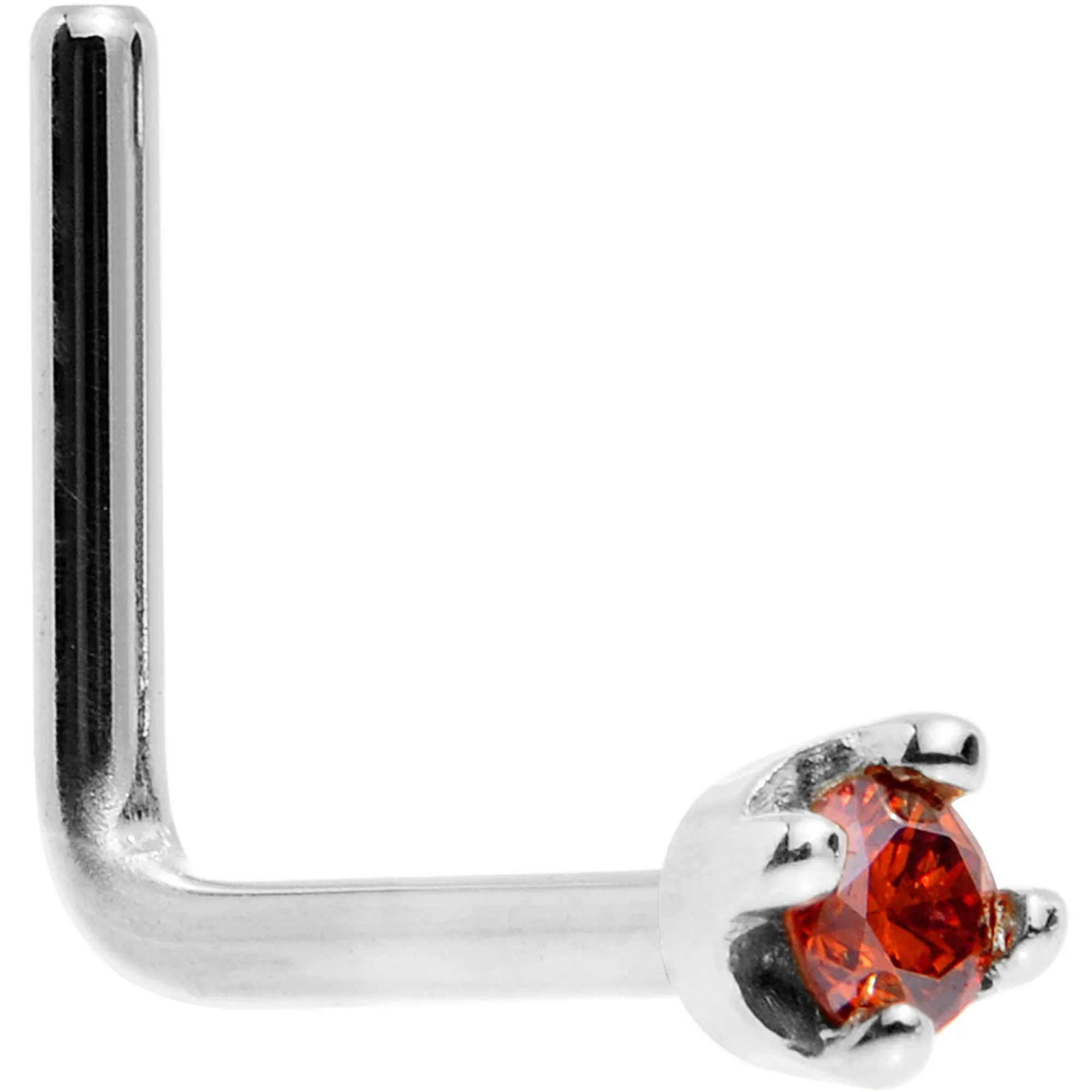 Solid 14KT White Gold (January) 1.5mm Genuine Red Diamond Nose Ring