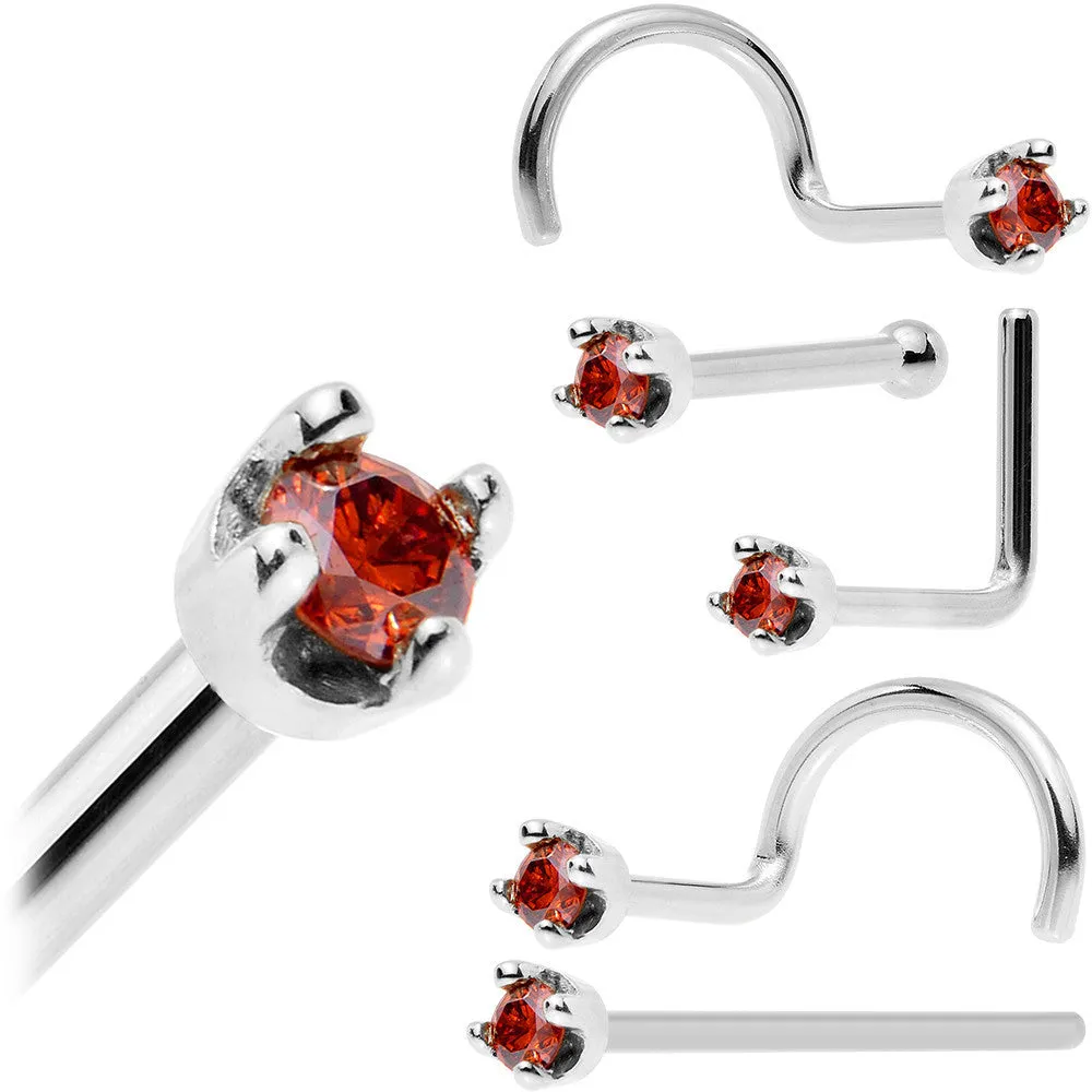 Solid 14KT White Gold (January) 1.5mm Genuine Red Diamond Nose Ring
