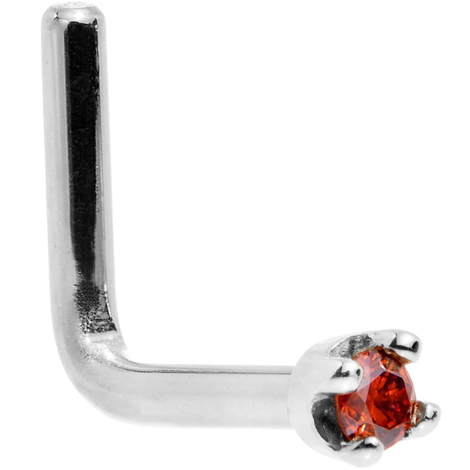 Solid 14KT White Gold (January) 1.5mm Genuine Red Diamond Nose Ring