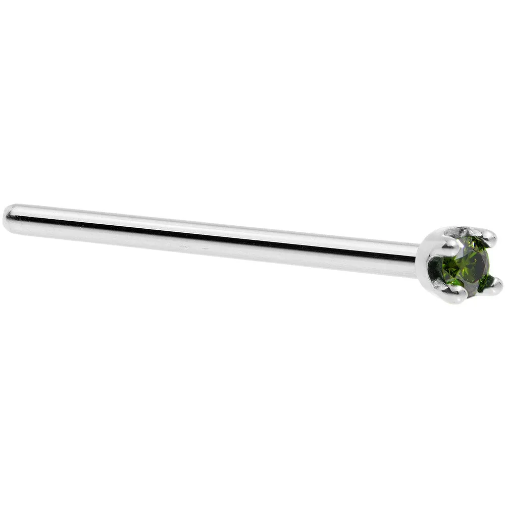 Solid 14KT White Gold (May) 1.5mm Genuine Green Diamond Nose Ring