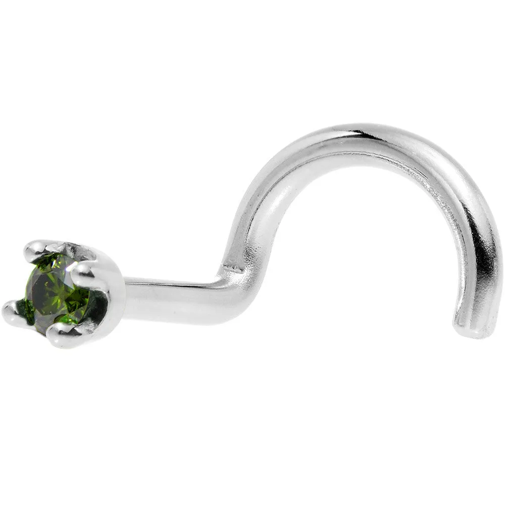 Solid 14KT White Gold (May) 1.5mm Genuine Green Diamond Nose Ring