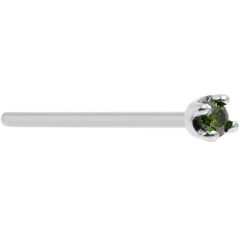 Solid 14KT White Gold (May) 1.5mm Genuine Green Diamond Nose Ring