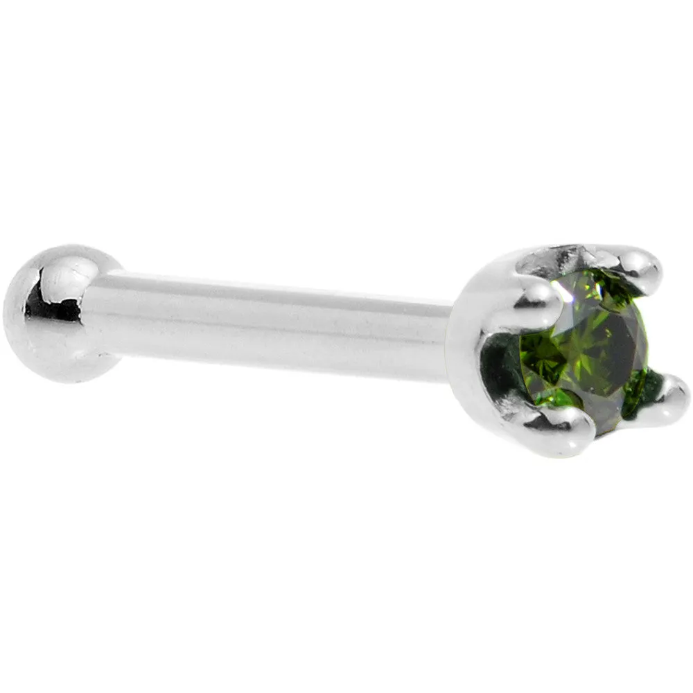 Solid 14KT White Gold (May) 1.5mm Genuine Green Diamond Nose Ring