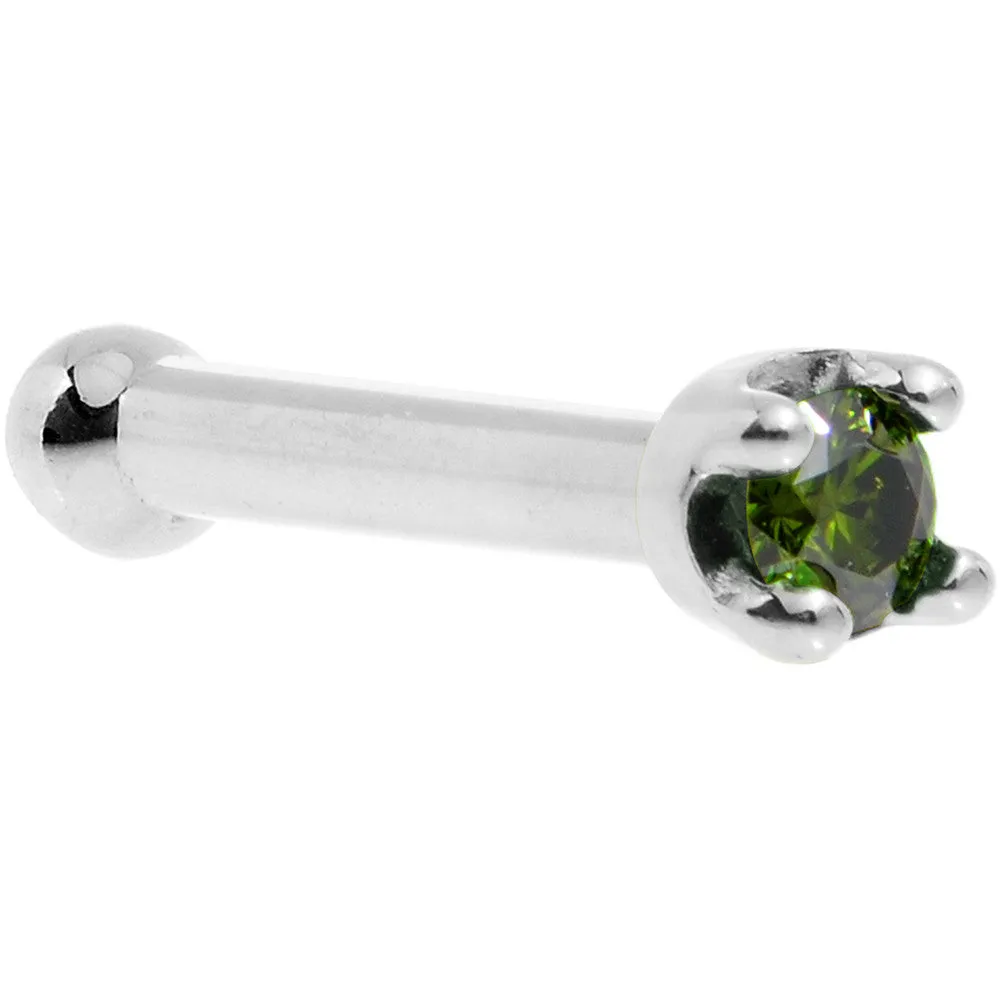 Solid 14KT White Gold (May) 1.5mm Genuine Green Diamond Nose Ring