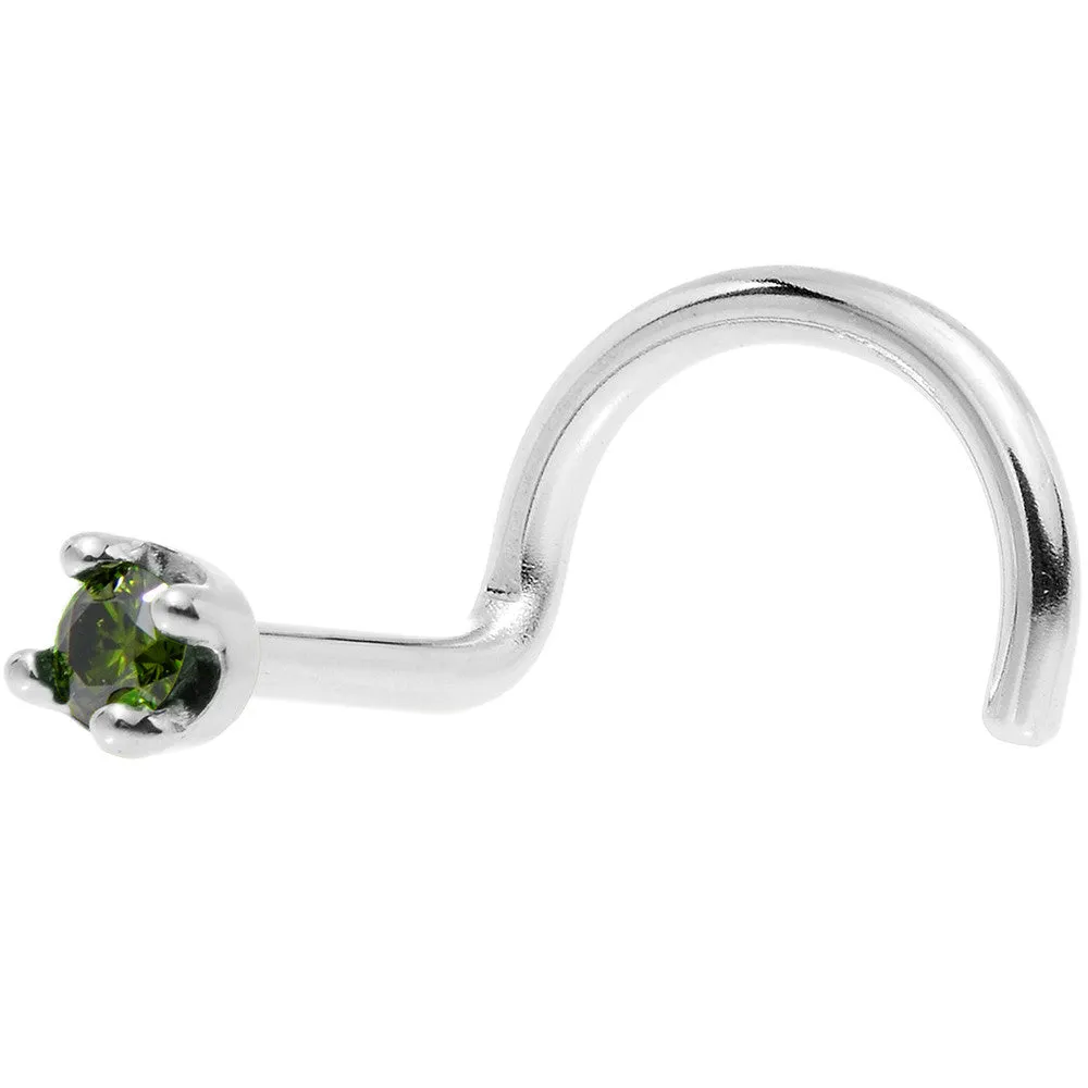Solid 14KT White Gold (May) 1.5mm Genuine Green Diamond Nose Ring