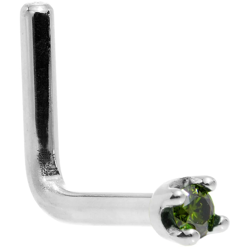 Solid 14KT White Gold (May) 1.5mm Genuine Green Diamond Nose Ring