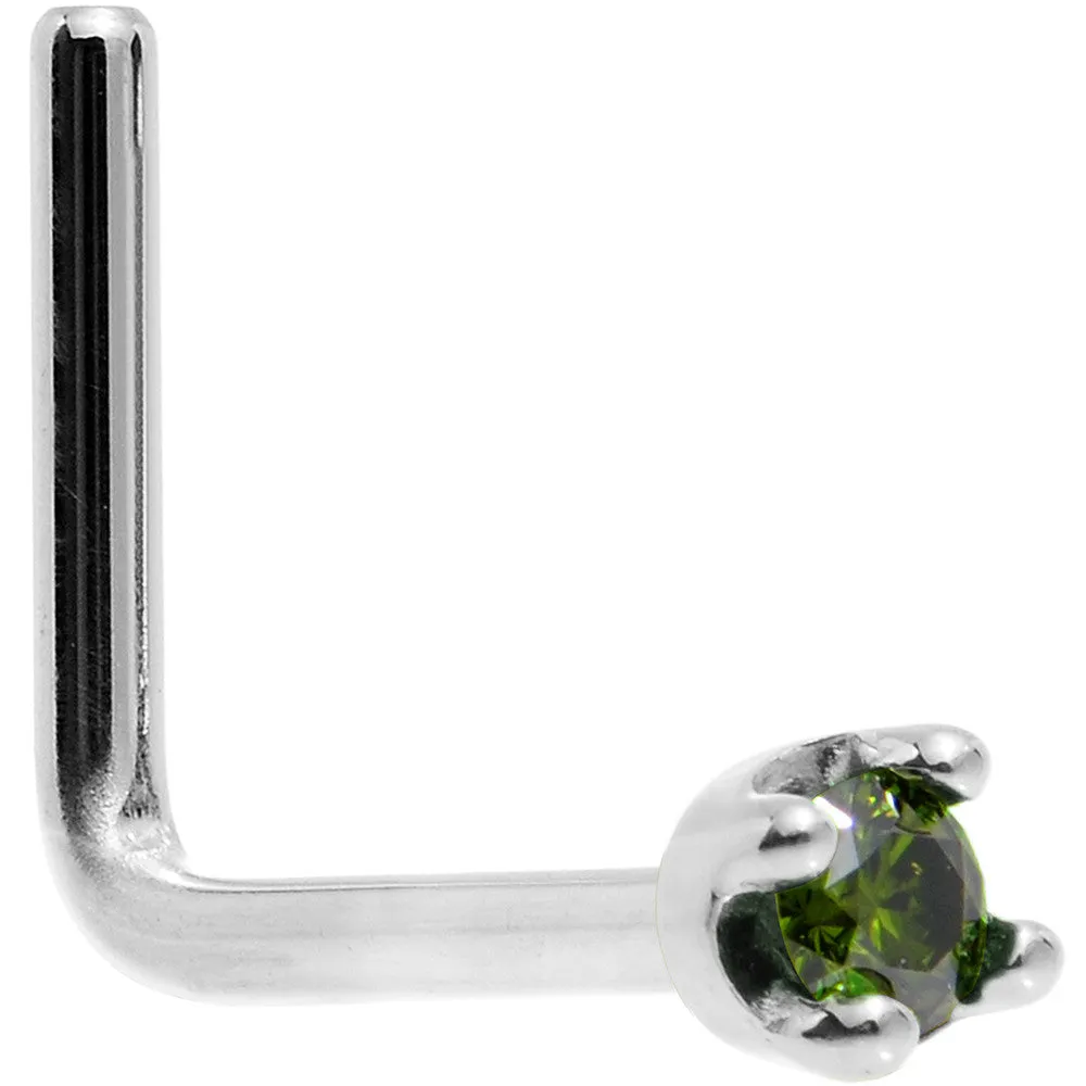 Solid 14KT White Gold (May) 1.5mm Genuine Green Diamond Nose Ring