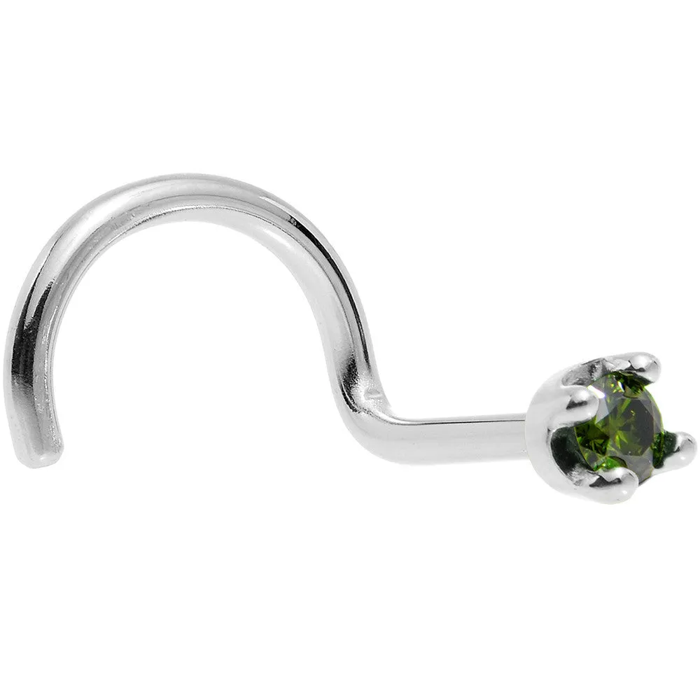 Solid 14KT White Gold (May) 1.5mm Genuine Green Diamond Nose Ring