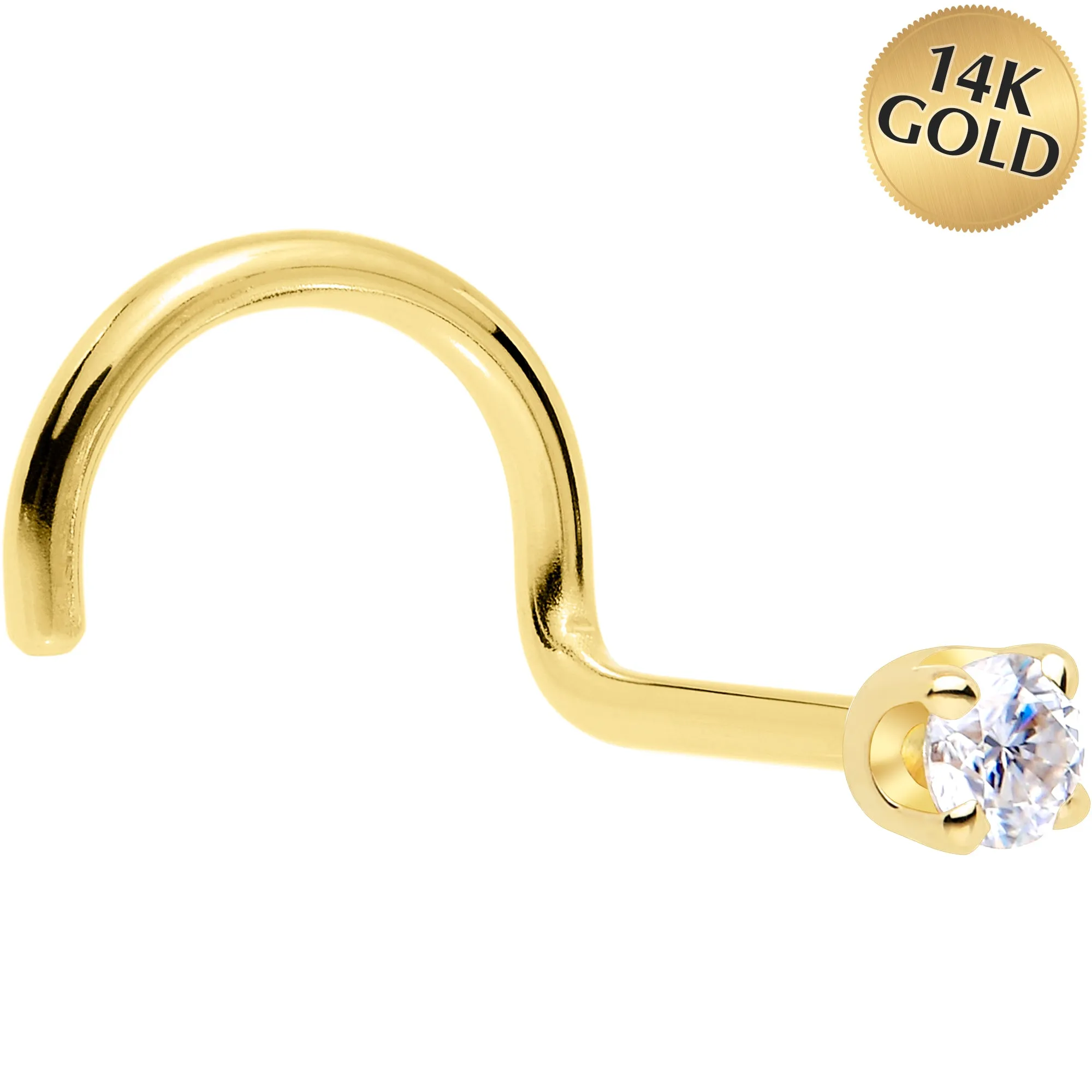 Solid 14KT Yellow Gold (April) 2mm Genuine Diamond Nose Ring
