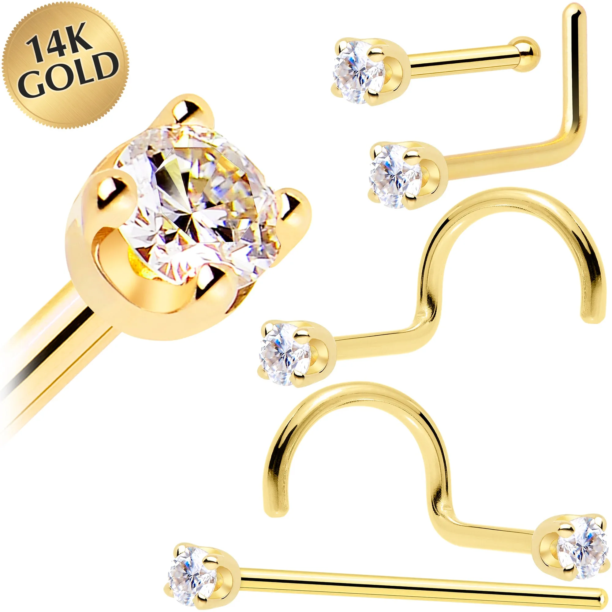 Solid 14KT Yellow Gold (April) 2mm Genuine Diamond Nose Ring
