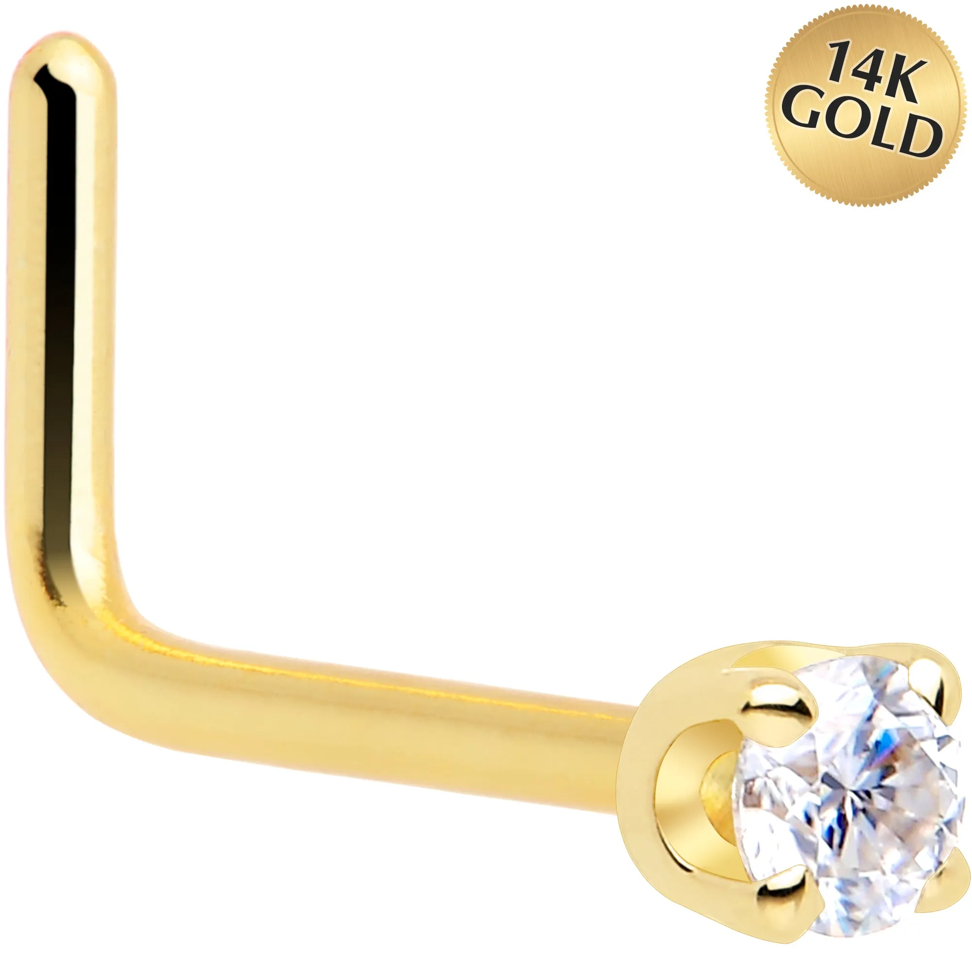 Solid 14KT Yellow Gold (April) 2mm Genuine Diamond Nose Ring