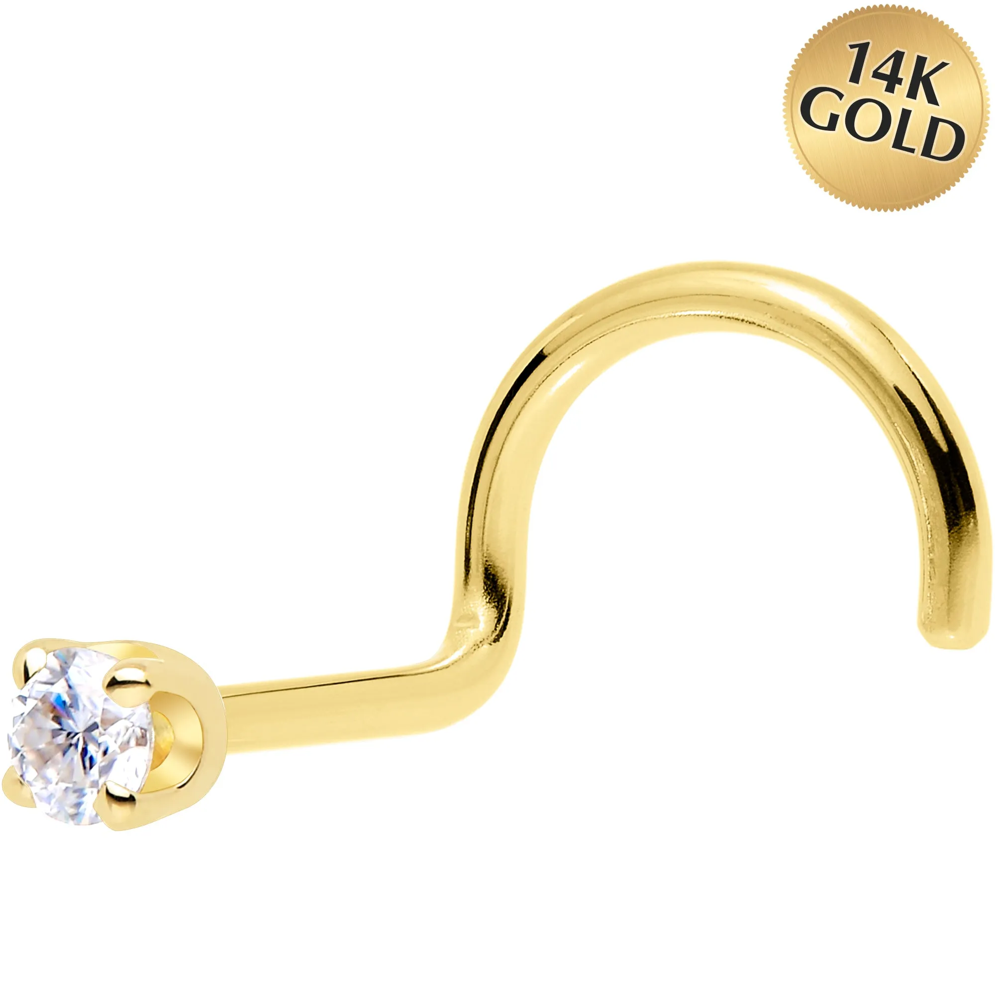 Solid 14KT Yellow Gold (April) 2mm Genuine Diamond Nose Ring