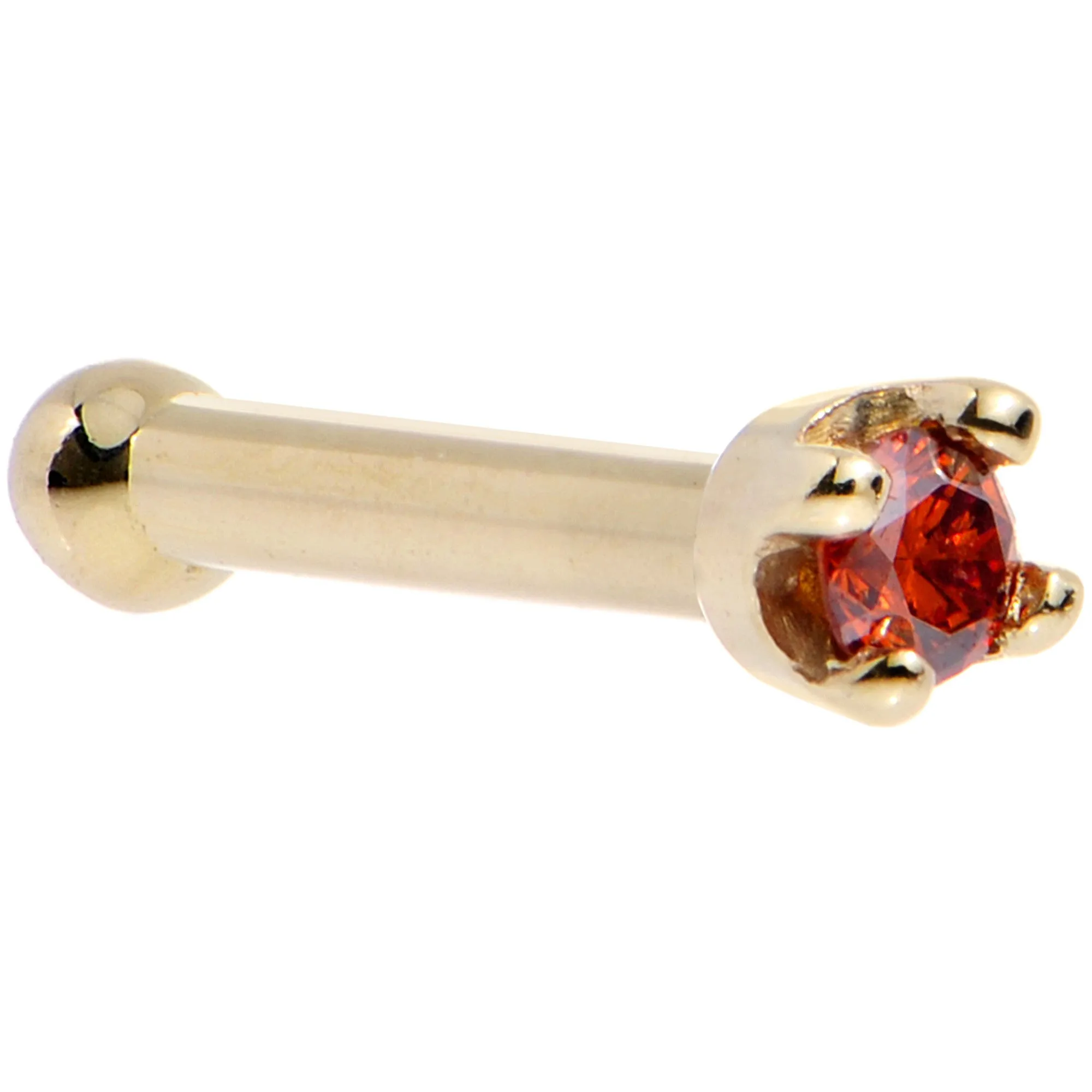 Solid 14KT Yellow Gold (January) 1.5mm Genuine Red Diamond Nose Ring
