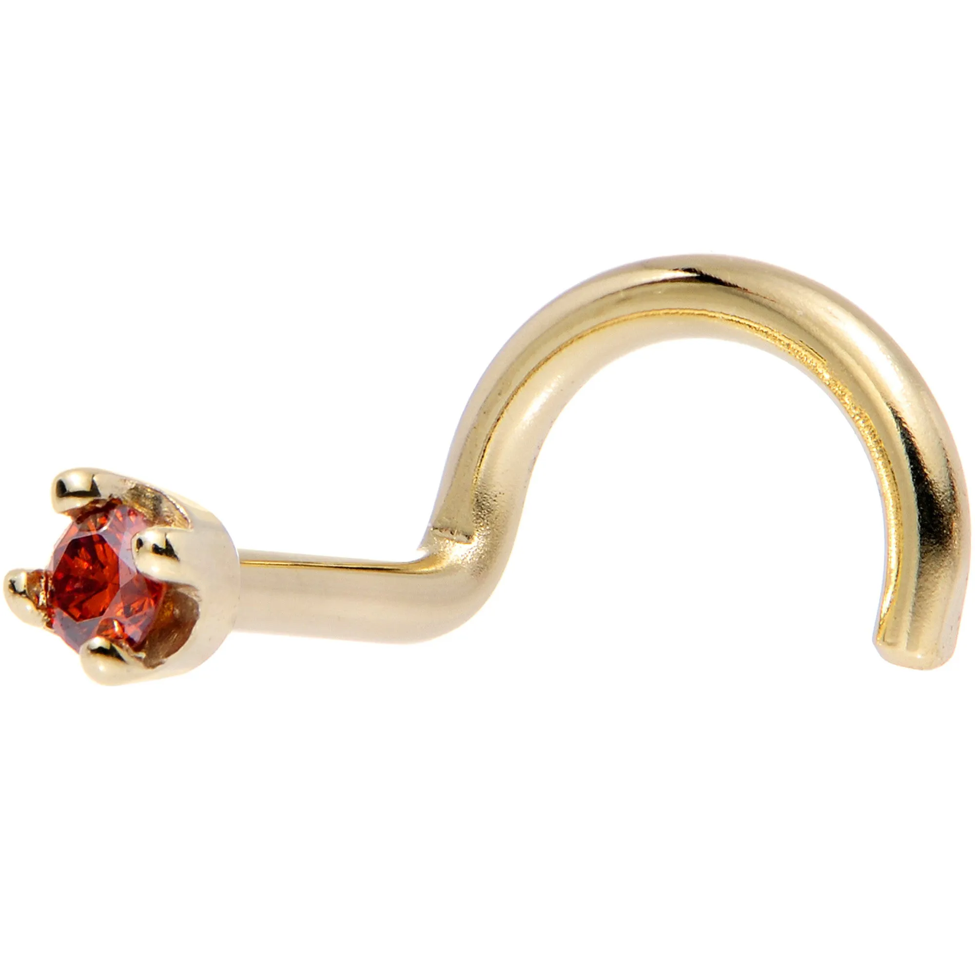 Solid 14KT Yellow Gold (January) 1.5mm Genuine Red Diamond Nose Ring
