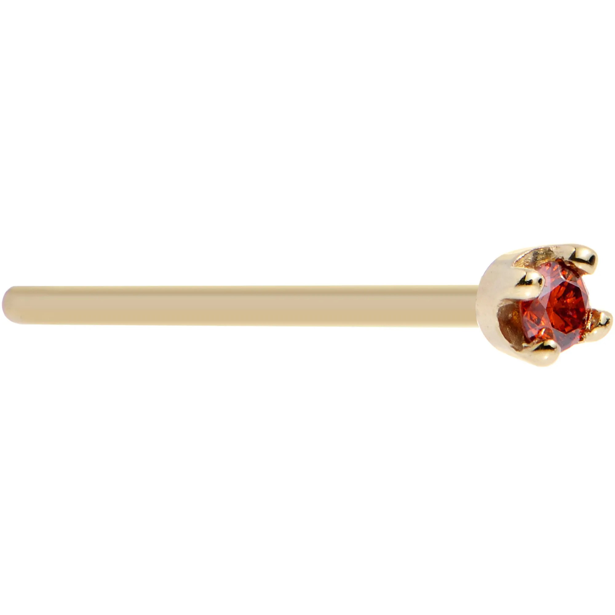 Solid 14KT Yellow Gold (January) 1.5mm Genuine Red Diamond Nose Ring