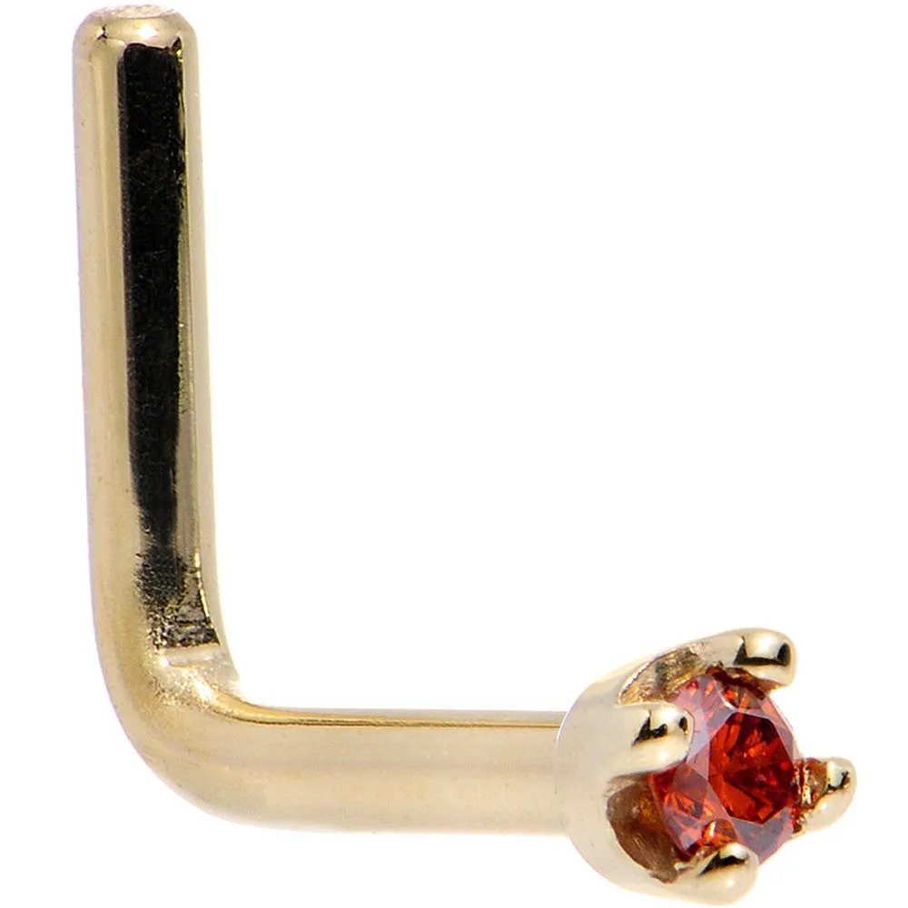 Solid 14KT Yellow Gold (January) 1.5mm Genuine Red Diamond Nose Ring