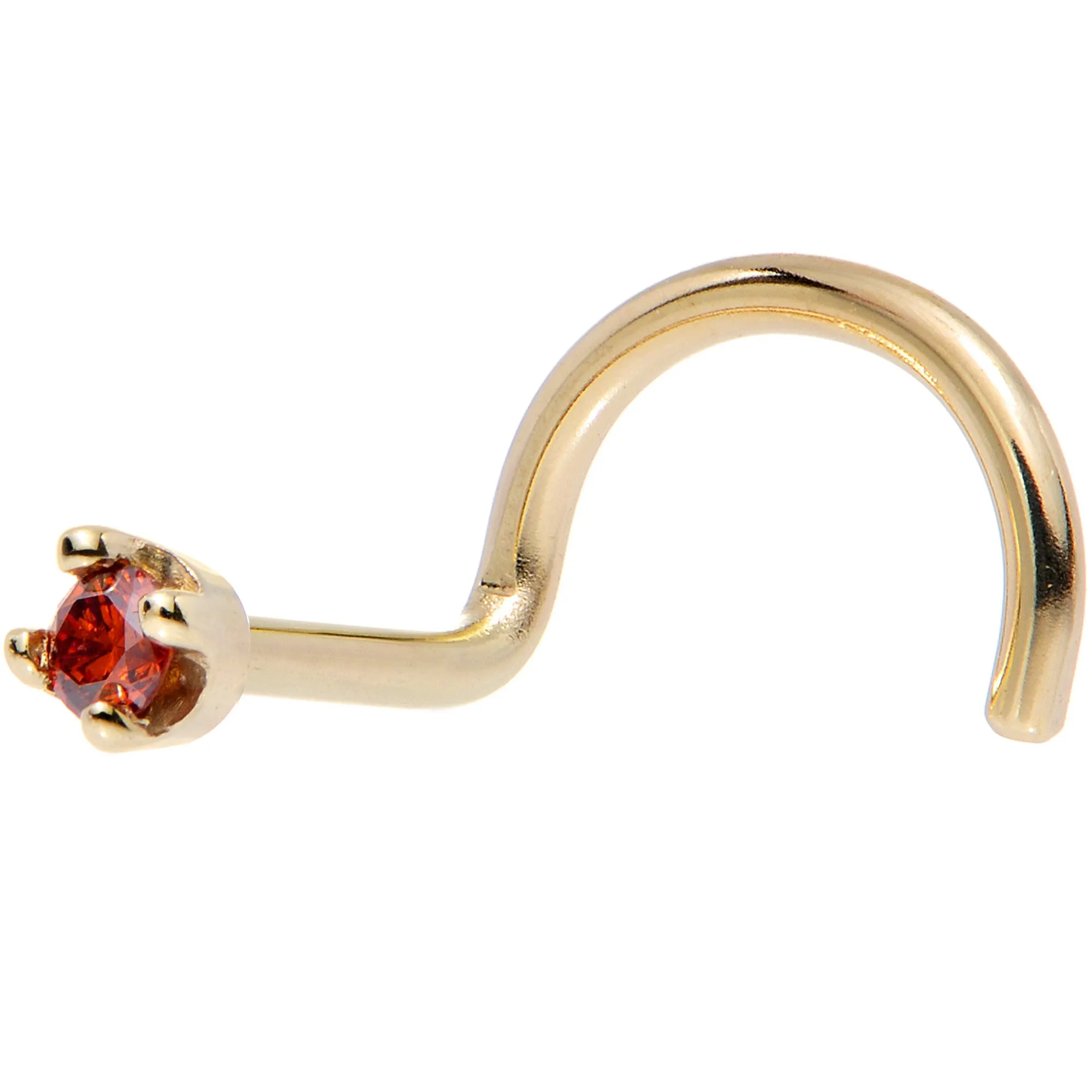 Solid 14KT Yellow Gold (January) 1.5mm Genuine Red Diamond Nose Ring