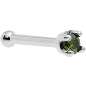 Solid 18KT White Gold (May) 1.5mm Genuine Green Diamond Nose Ring