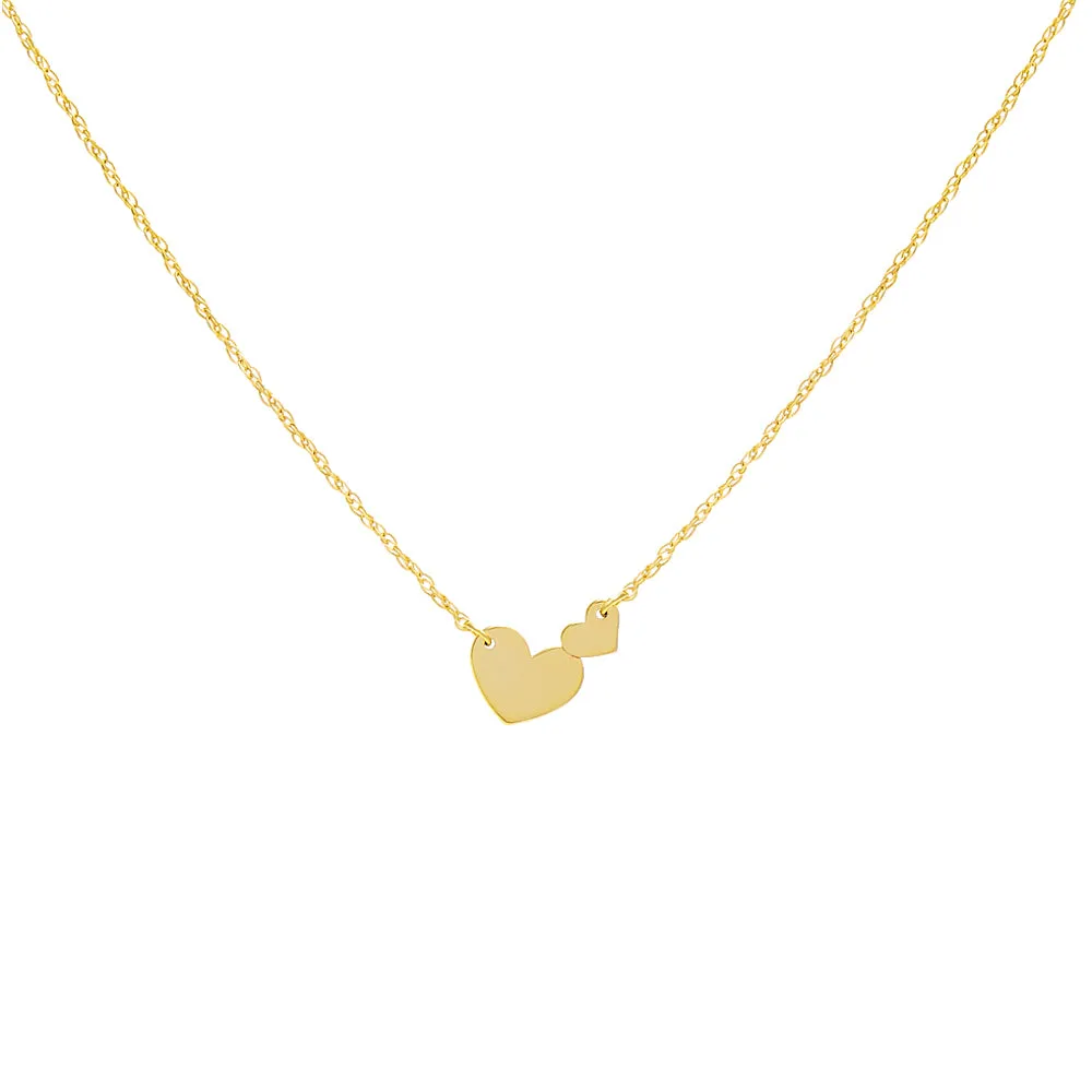 Solid Double Heart Necklace 14K