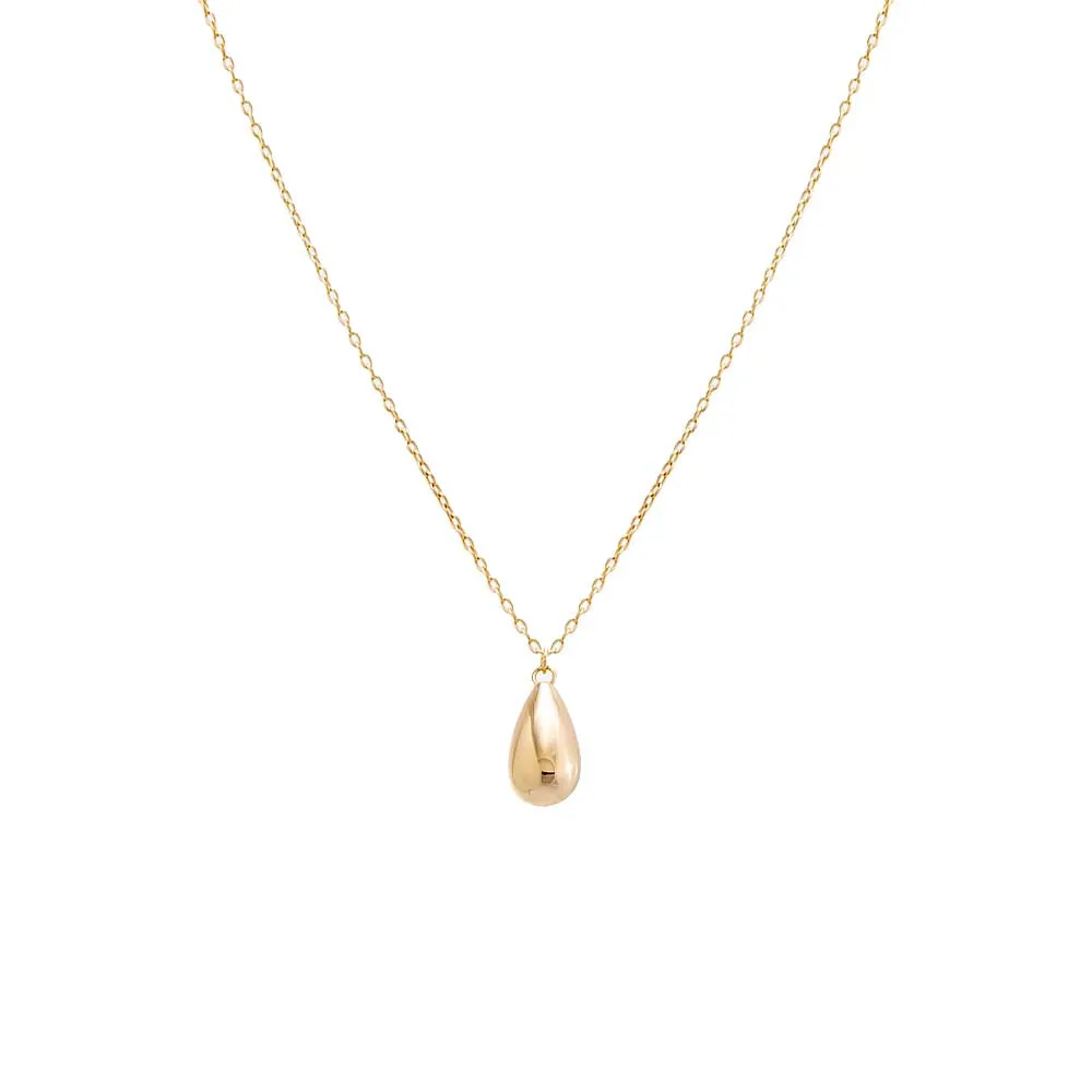 Solid Puffy Teardrop Necklace 14K