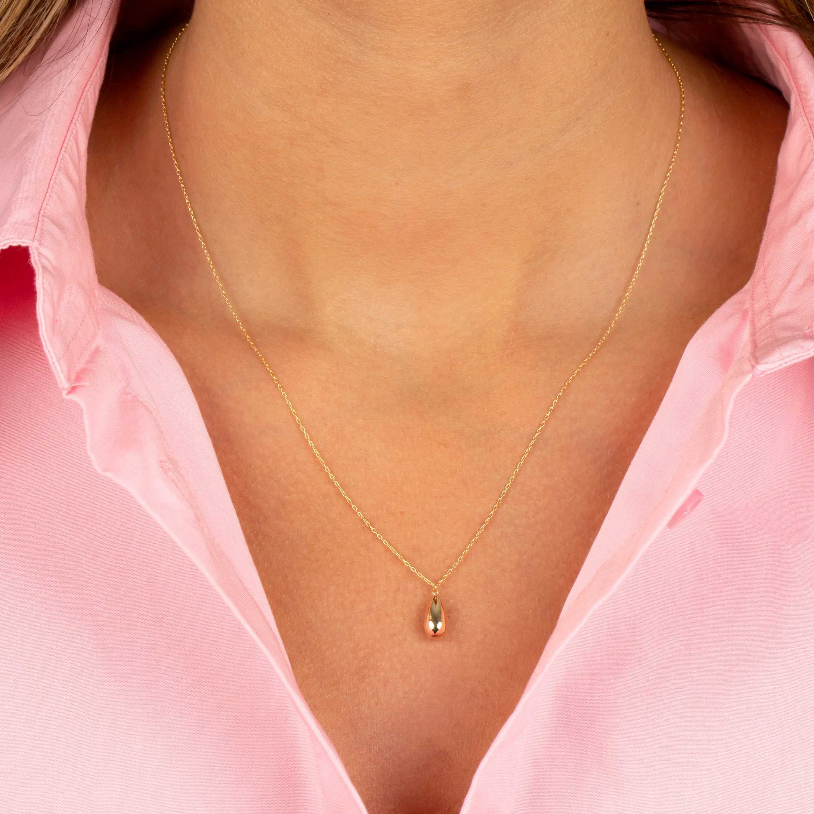 Solid Puffy Teardrop Necklace 14K