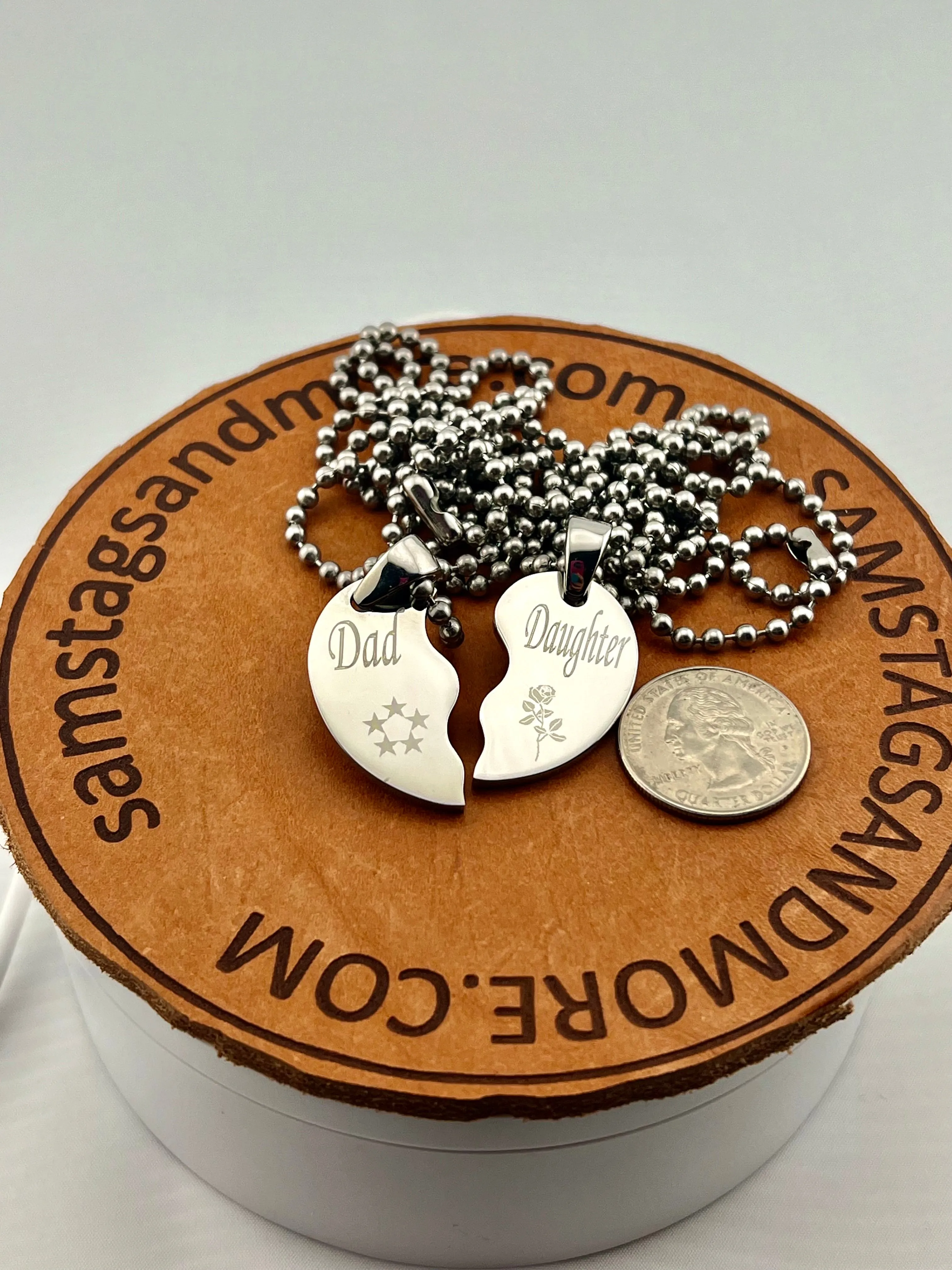 SOLID STAINLESS STEEL DAD DAUGHTER SMALL  SPLIT HEART NECKLACES LOVE FRIENDSHIP