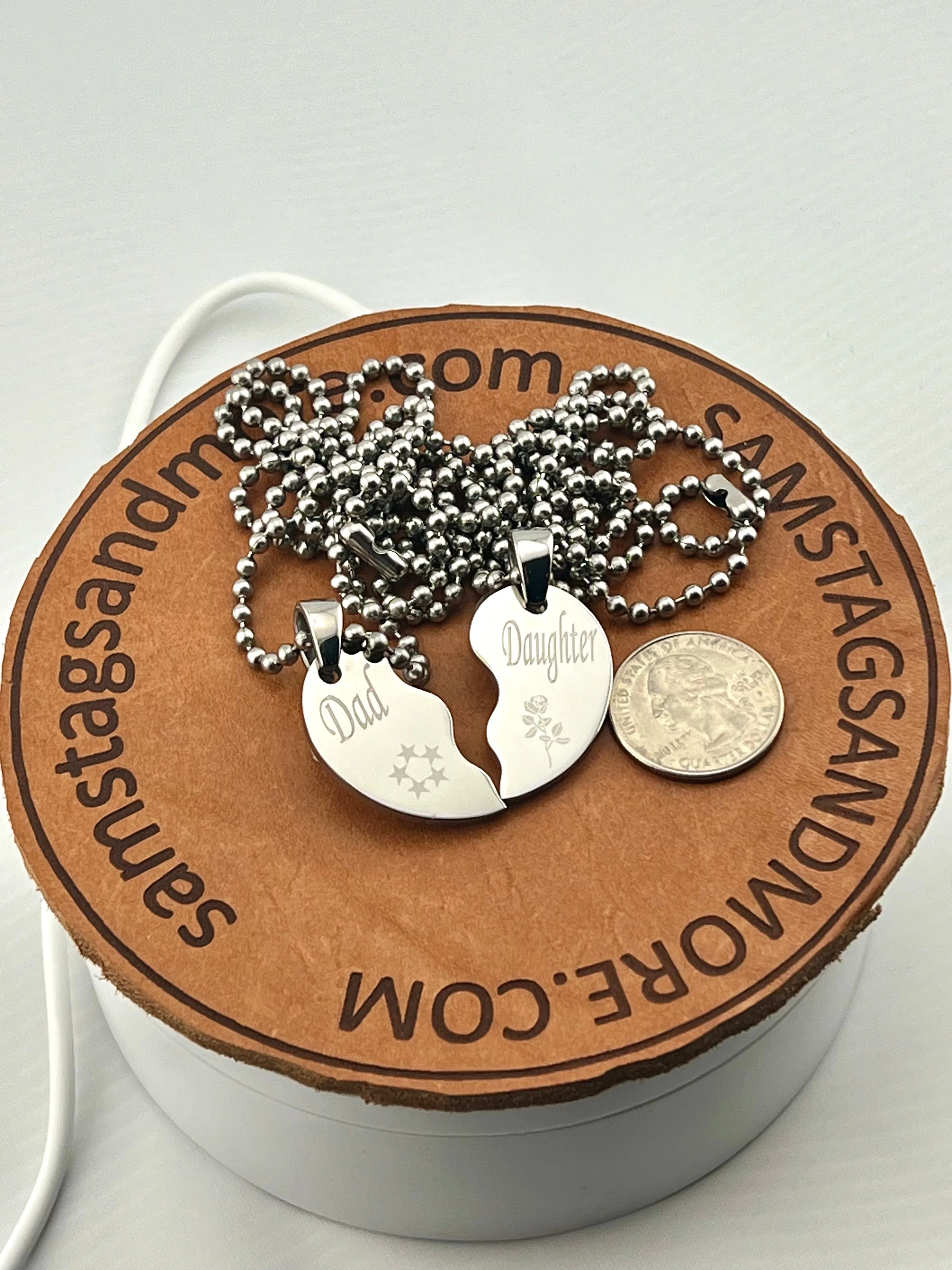 SOLID STAINLESS STEEL DAD DAUGHTER SMALL  SPLIT HEART NECKLACES LOVE FRIENDSHIP