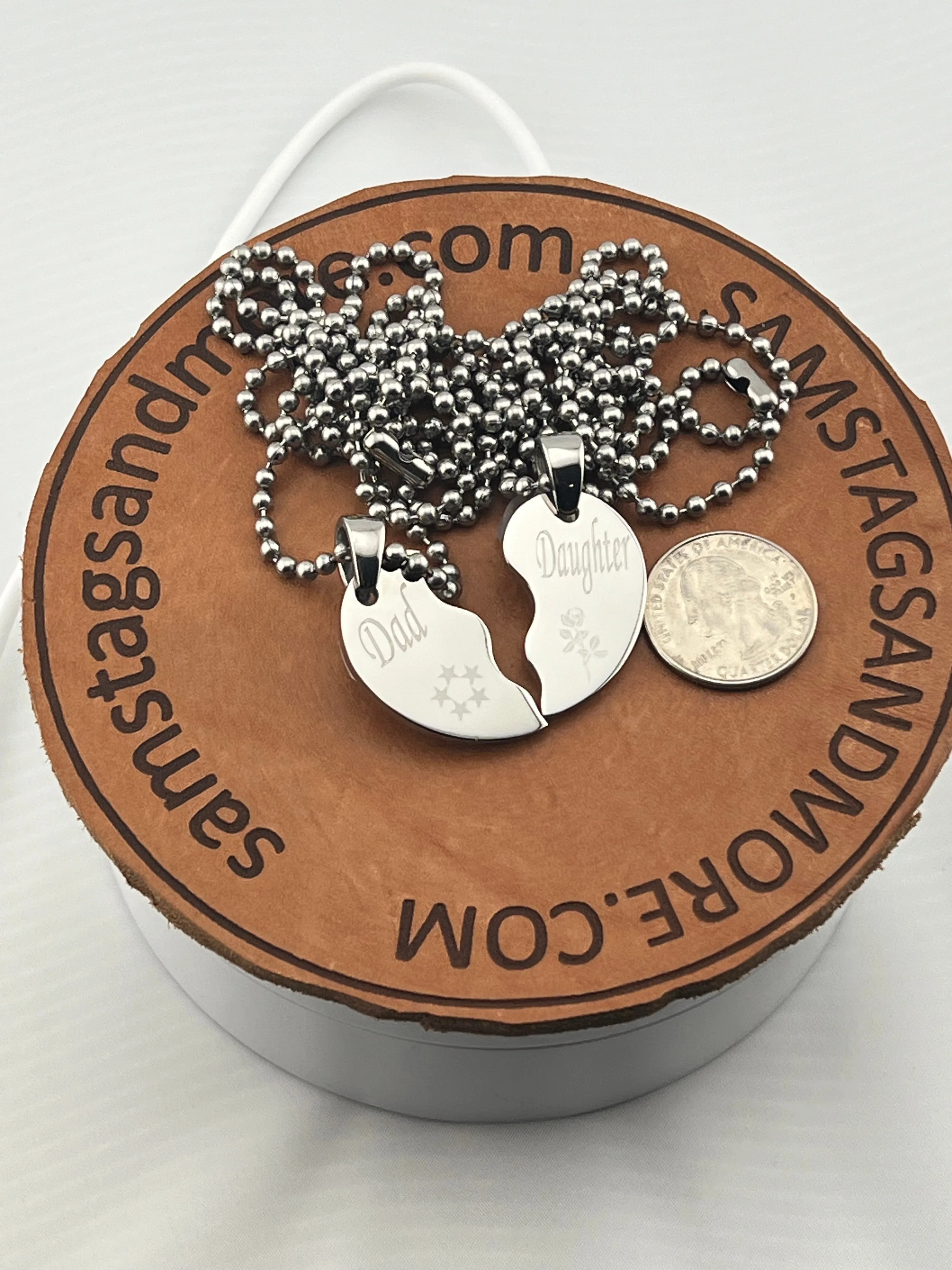 SOLID STAINLESS STEEL DAD DAUGHTER SMALL  SPLIT HEART NECKLACES LOVE FRIENDSHIP