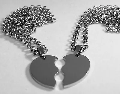 SOLID STAINLESS STEEL SPLIT HEART DOG TAGS BLANK  NECKLACES FREE ENGRAVING