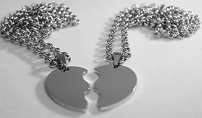 SOLID STAINLESS STEEL SPLIT HEART DOG TAGS BLANK  NECKLACES FREE ENGRAVING