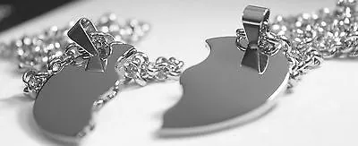 SOLID STAINLESS STEEL SPLIT HEART DOG TAGS BLANK  NECKLACES FREE ENGRAVING