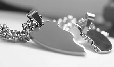 SOLID STAINLESS STEEL SPLIT HEART DOG TAGS BLANK  NECKLACES FREE ENGRAVING