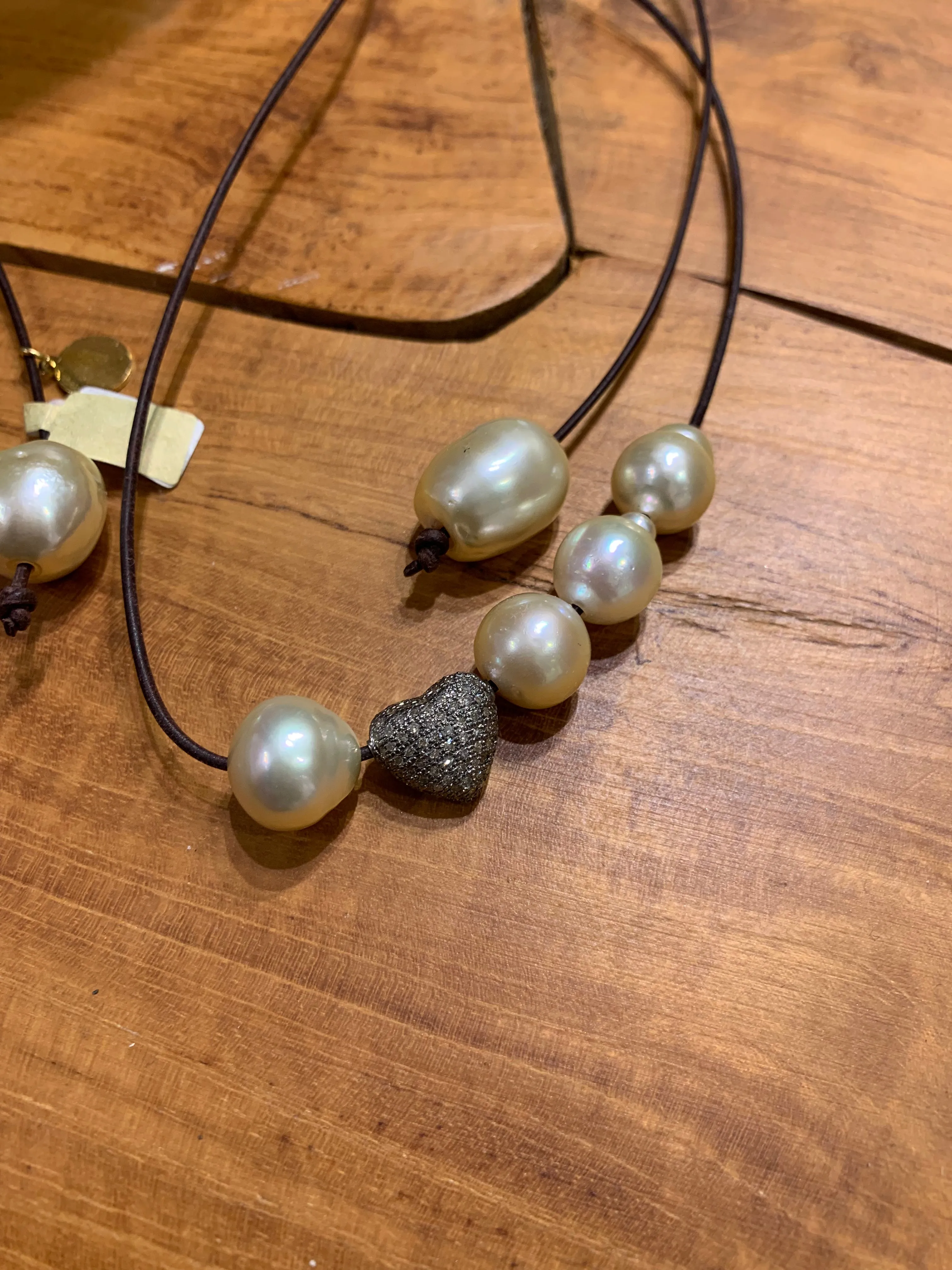 South Sea Pearls 3 Way Necklace w/ Diamond Heart Reversed