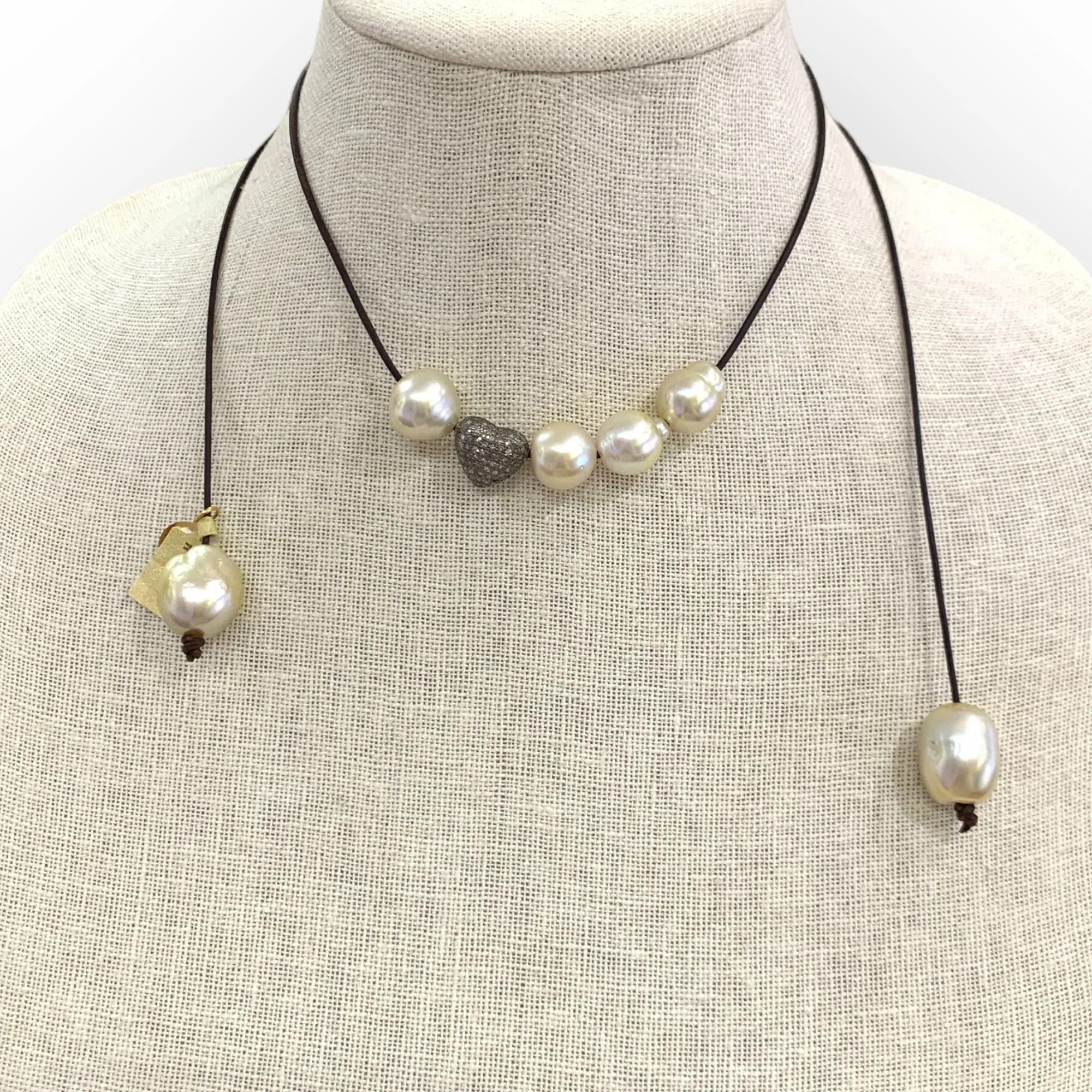 South Sea Pearls 3 Way Necklace w/ Diamond Heart Reversed
