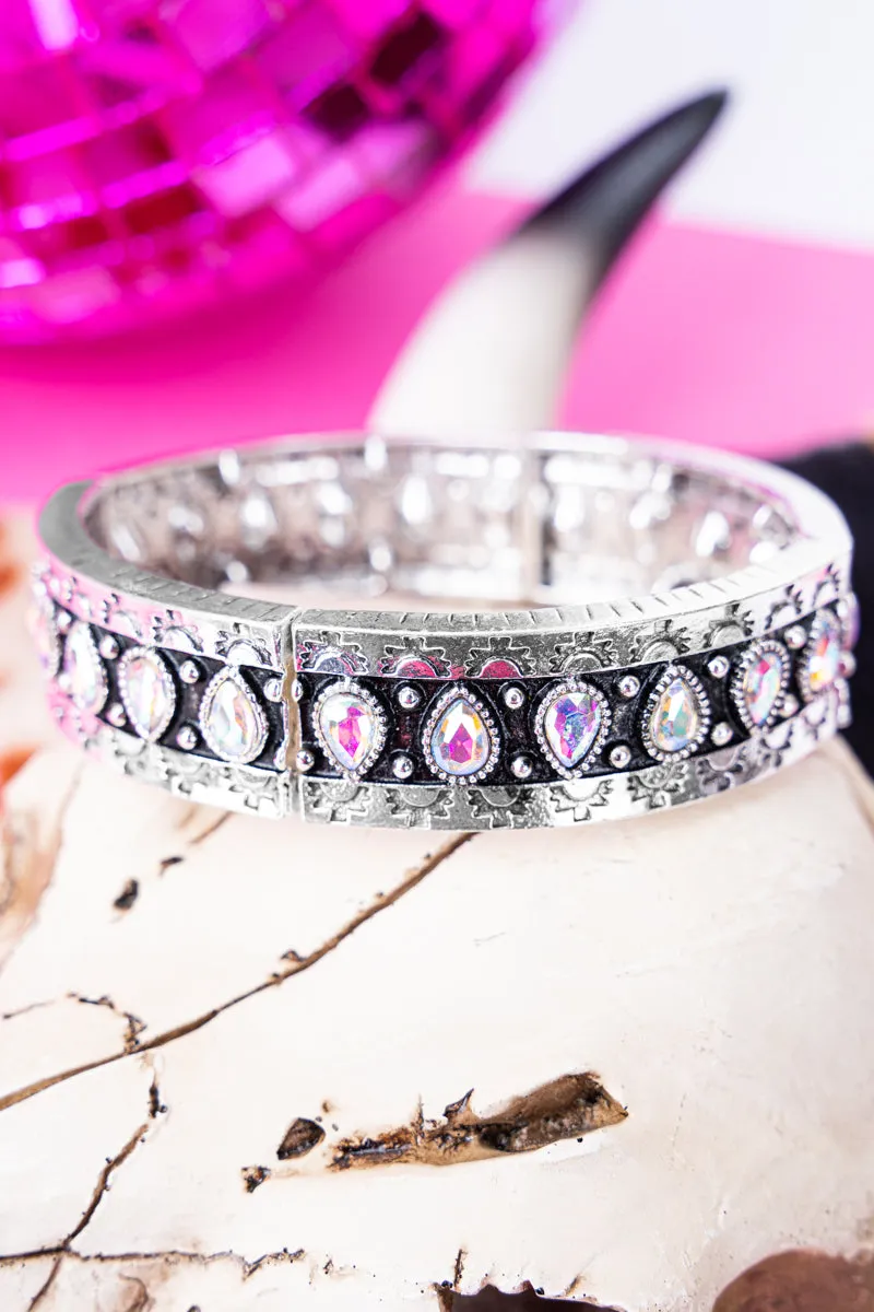 Sparkle In Your Eyes Iridescent Silvertone Stretch Bracelet
