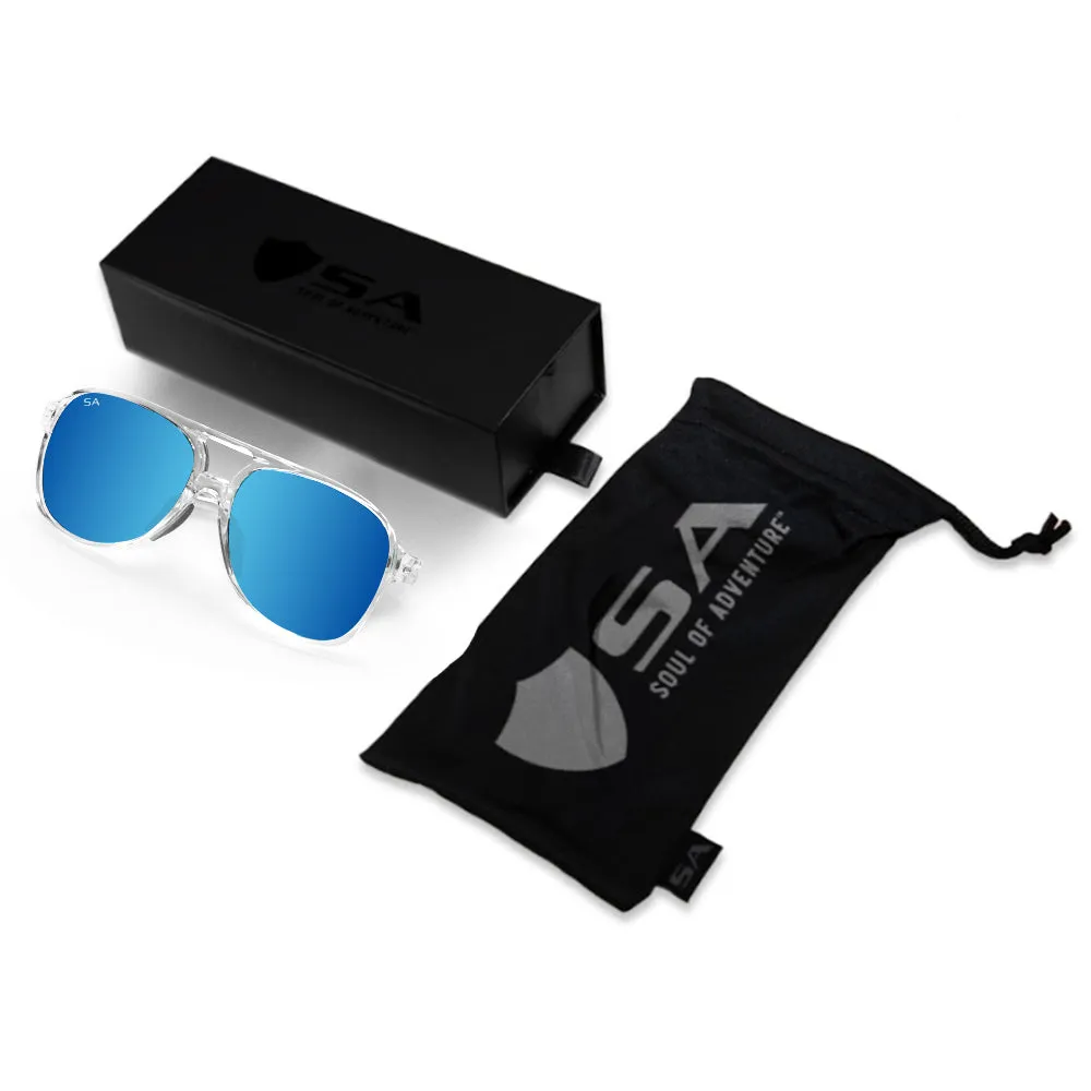 Sport Aviator Sunglasses | Clear | Aqua Mirror