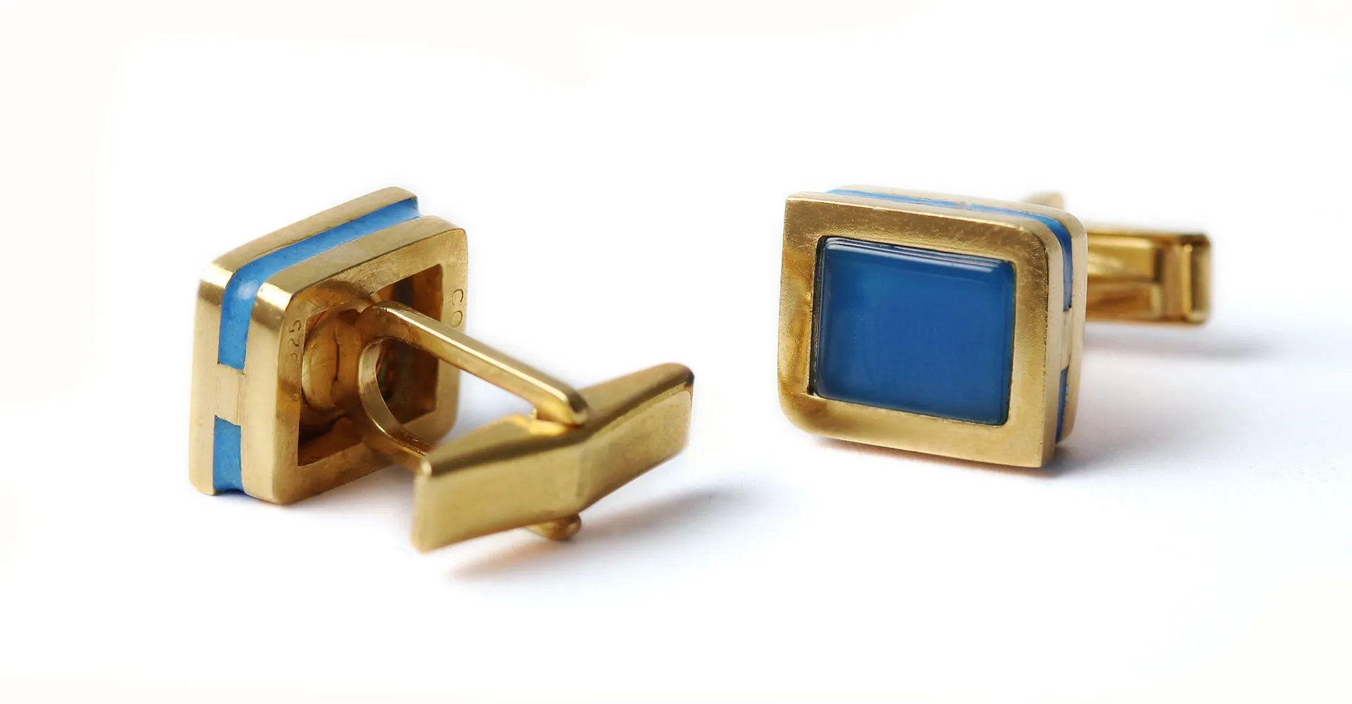 Square twins- blue gold cuff links