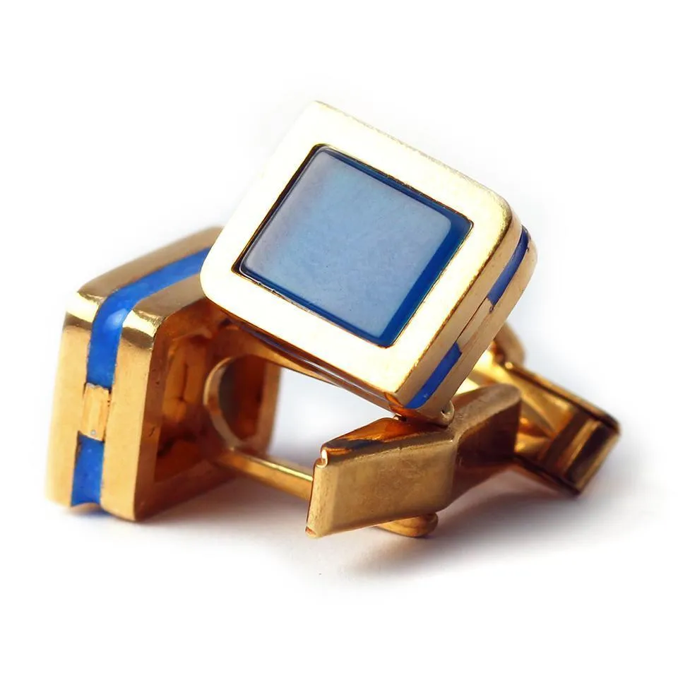 Square twins- blue gold cuff links