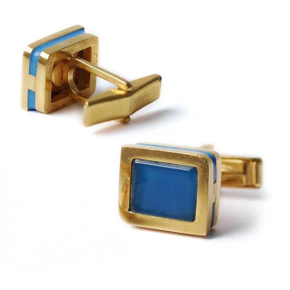 Square twins- blue gold cuff links