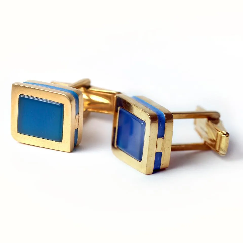 Square twins- blue gold cuff links