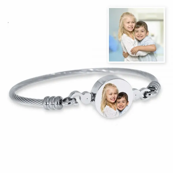 Stainless Steel Photo Engraved Bangle Bracelet Jewelry