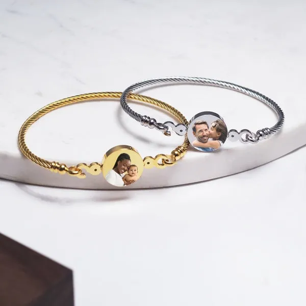Stainless Steel Photo Engraved Bangle Bracelet Jewelry