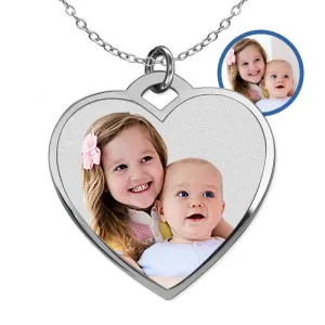 Stainless Steel Photo Engraved Heart Pendant with Chain Jewelry